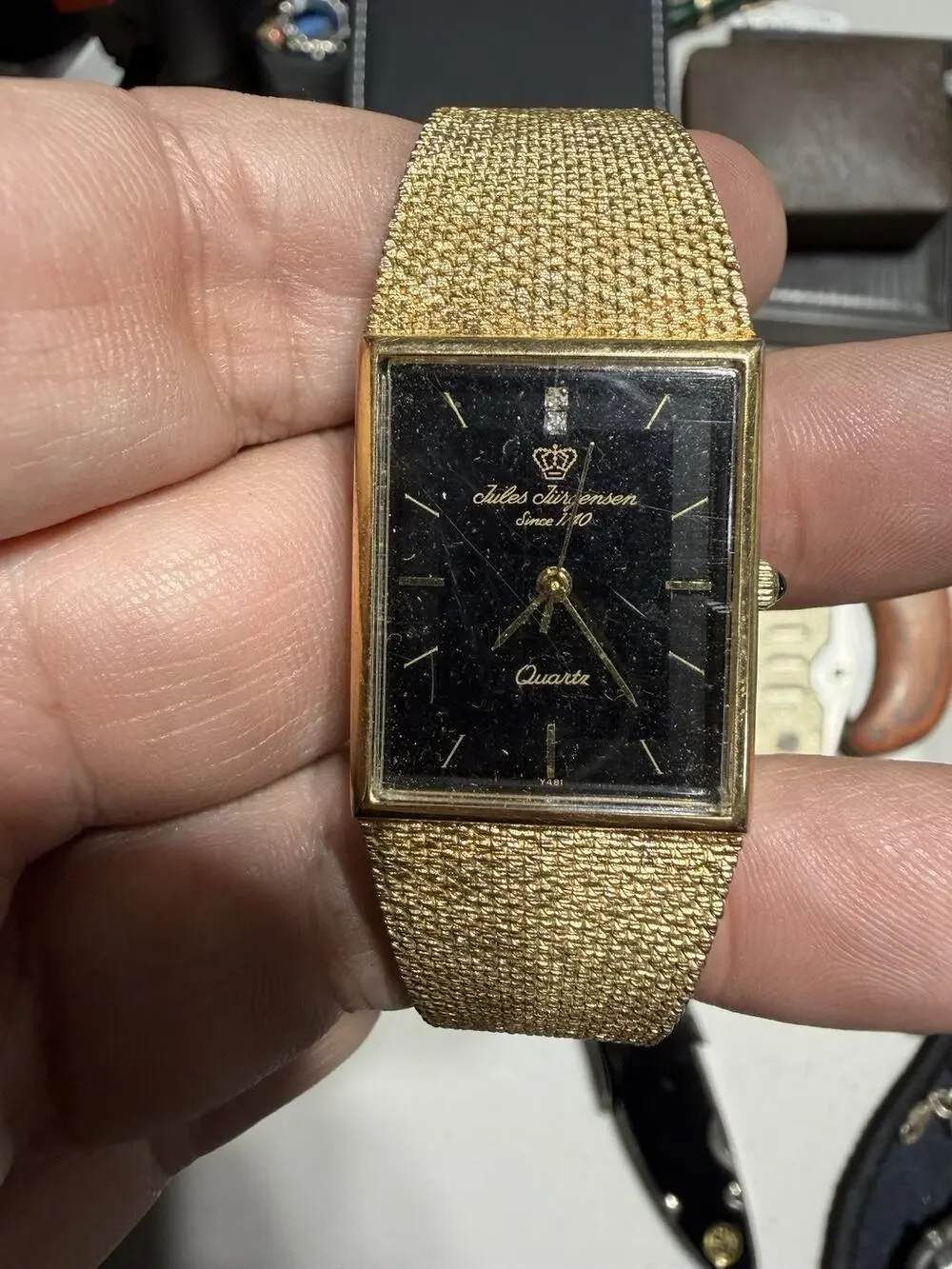 Jules Jurgensen 26mm Watch Gold Tone Black Dial Milanese Bracelet 4434-untested
